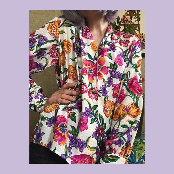 Vintage Silky Floral Blouse - Picture 2 of 8